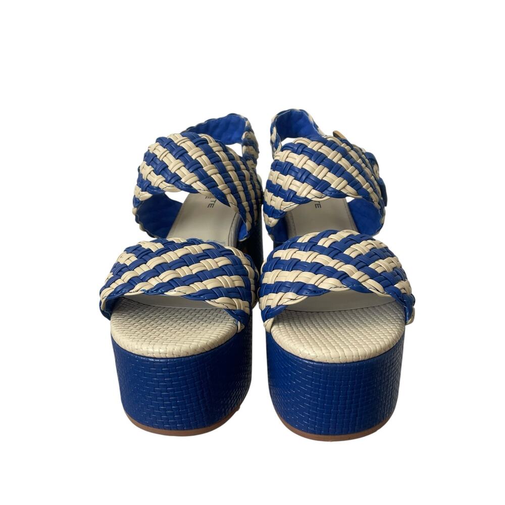 Charlotte Stone Woven Blue and Cream Heels - Picture 2 of 7
